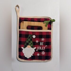 Be Jolly Plaid Holiday Pot Holder & Cutting Board with Gnome Design
